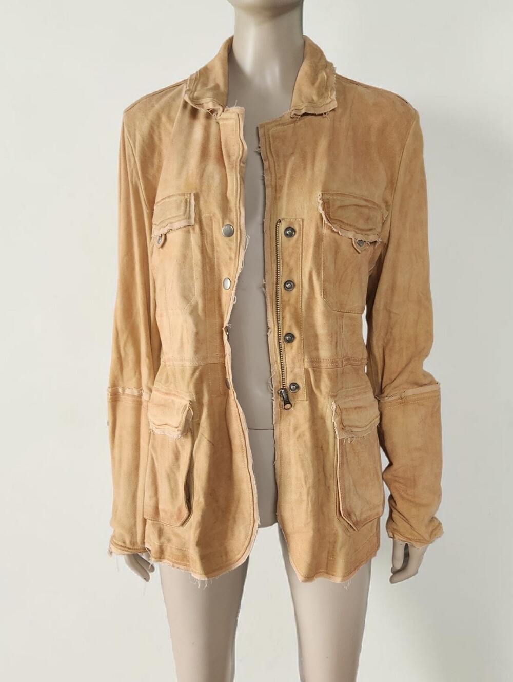 Jakett NY Meryl Waxed Leather Jacket Womens S Chamois Deconstructed Raw Seams - Picture 3 of 16